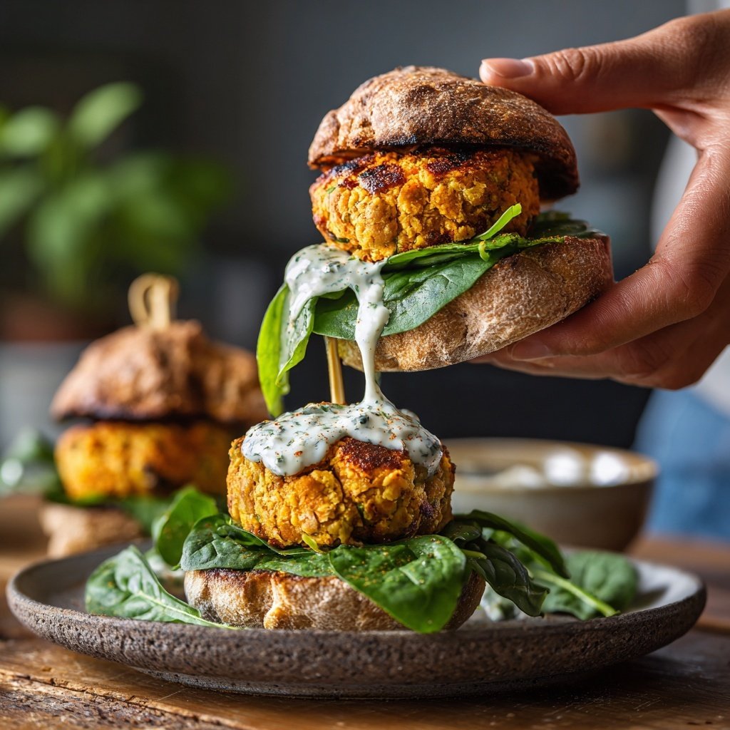Buffalo Chickpea Sliders with Spinach