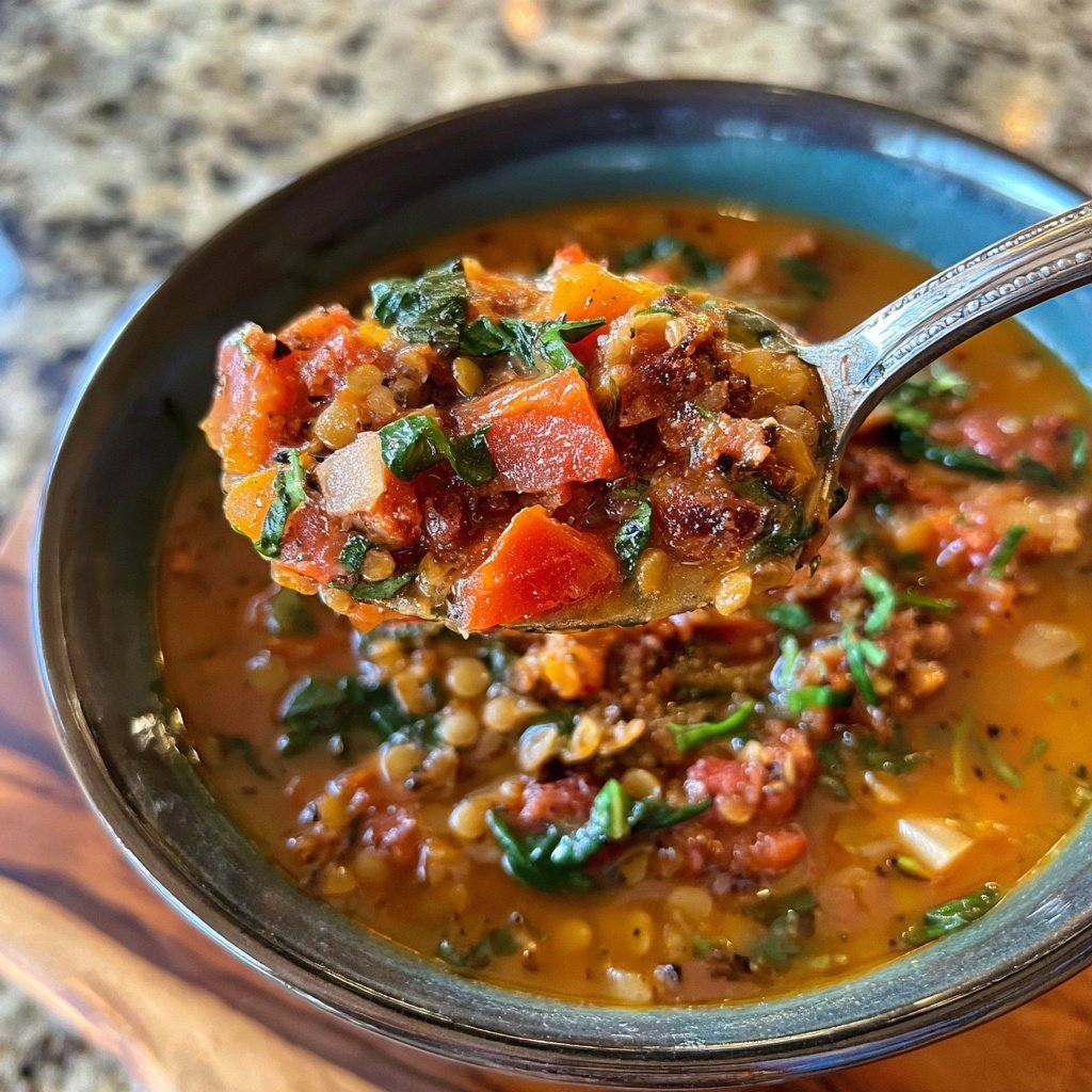 Smoky Lentil Sausage Soup