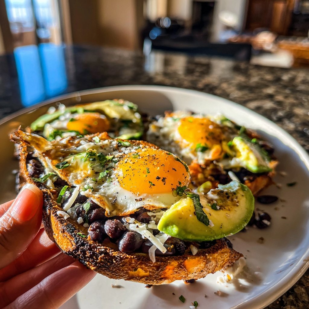 Breakfast Tostadas with Black Beans and Eggs​