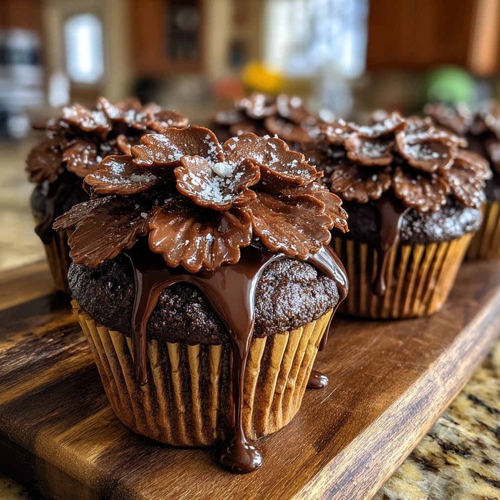 Chocolate Ganache Flower Cupcakes
