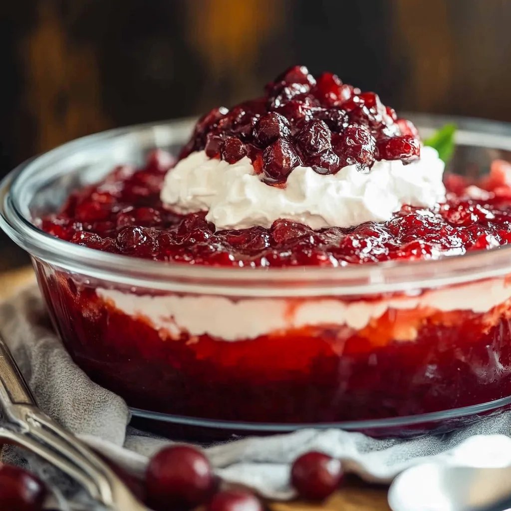 Cranberry Jello Salad with Cream Cheese Topping