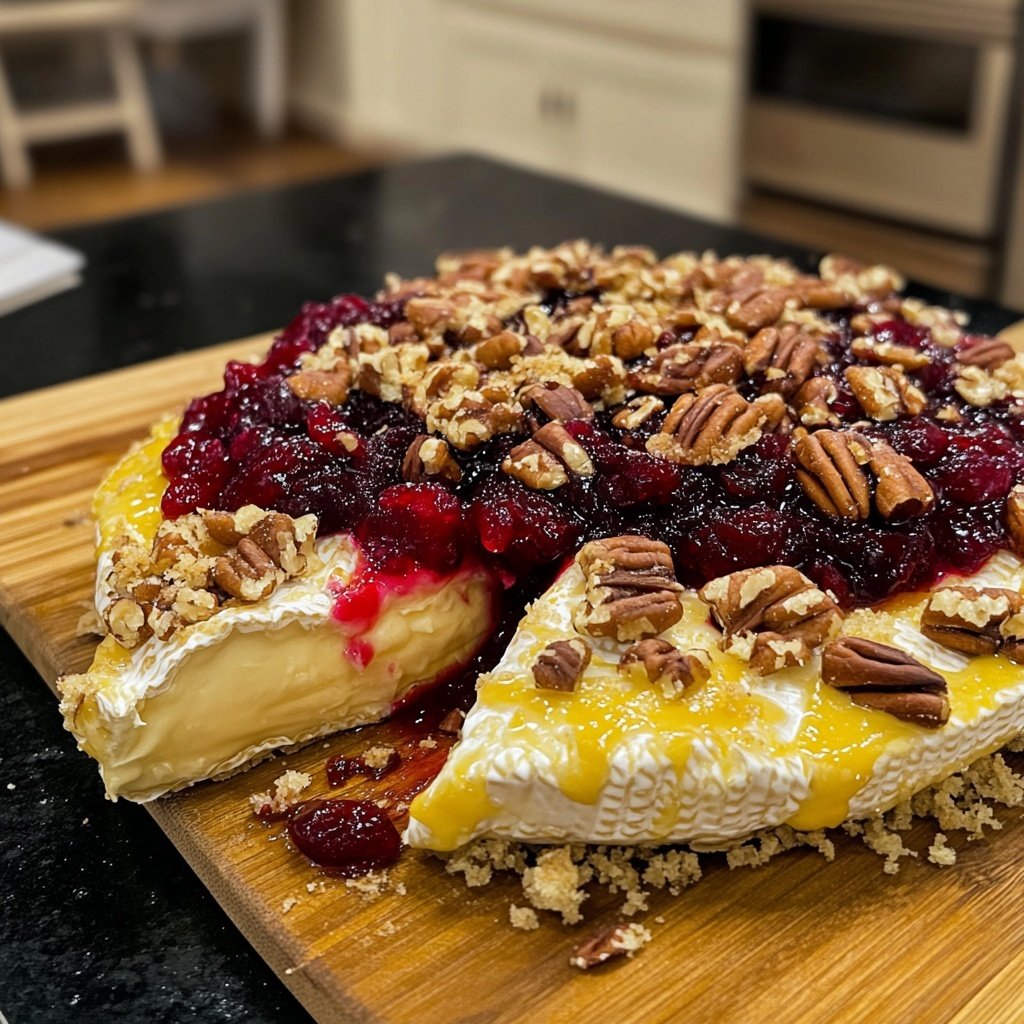 Baked Brie with Cranberry Sauce and Pecans