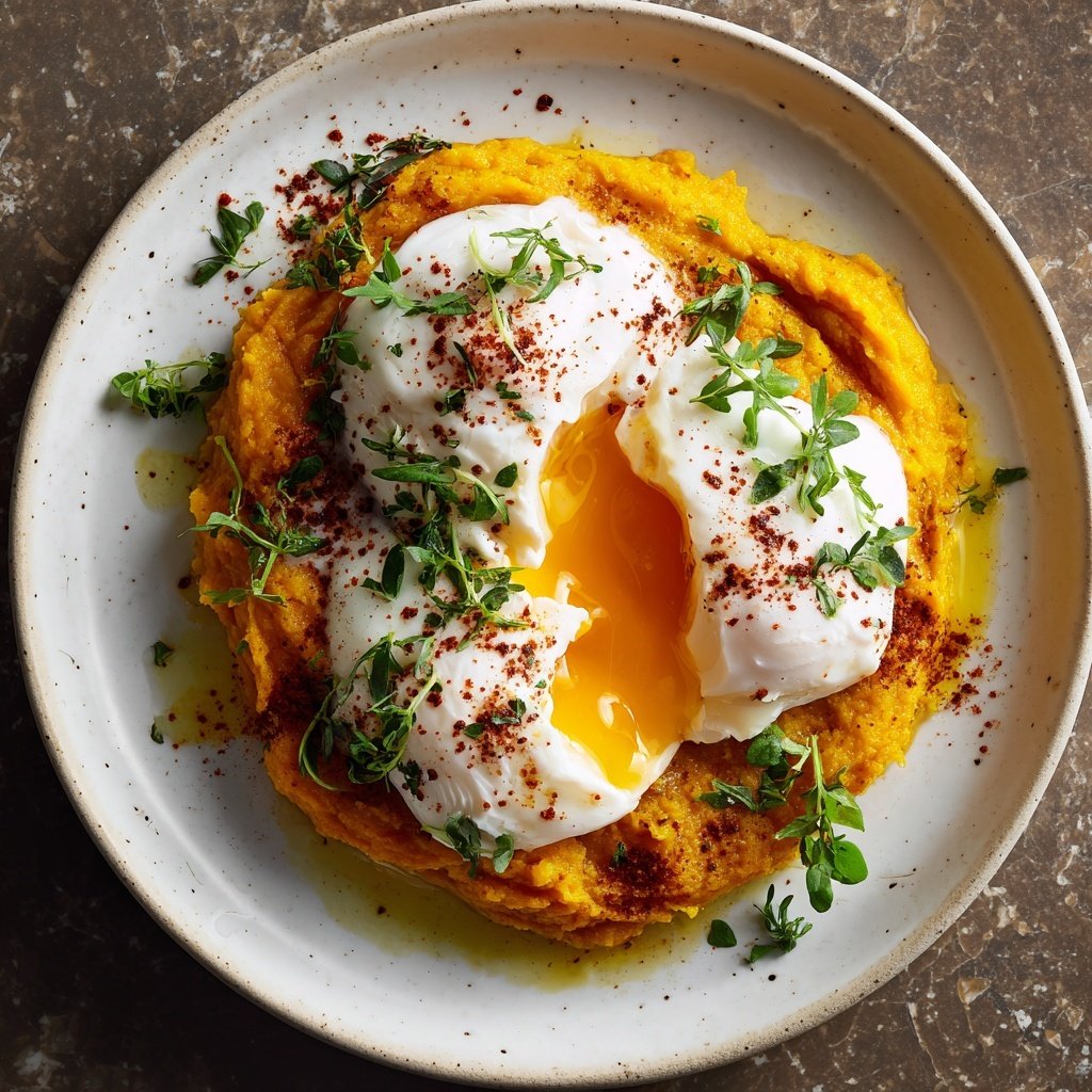 Turmeric Sweet Potatoes Poached Eggs