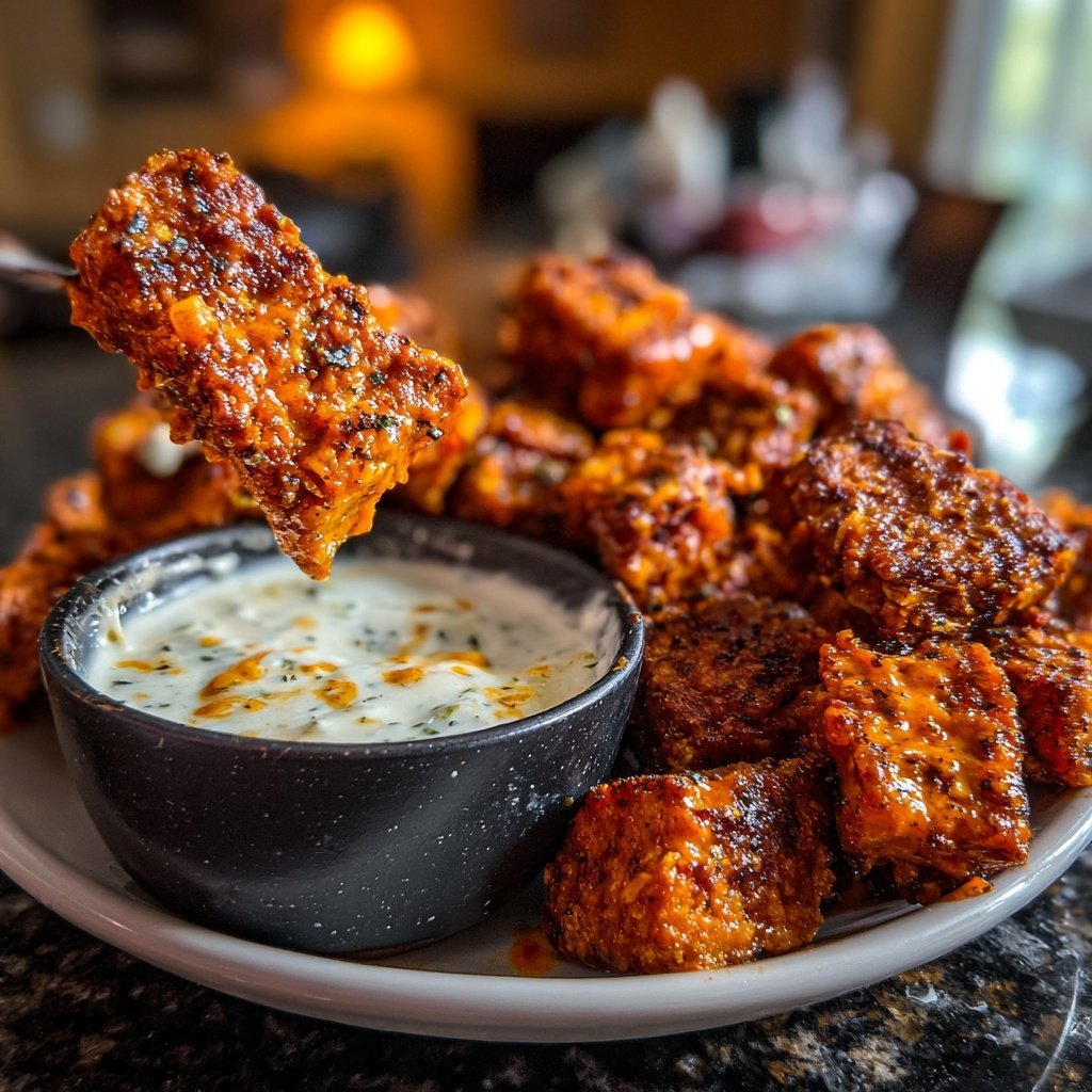 Buffalo Tempeh Bites with Dip