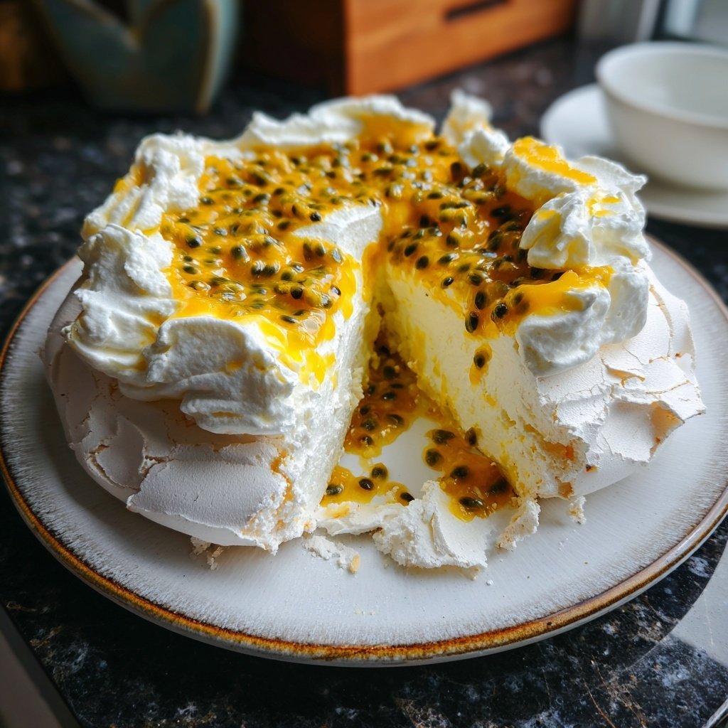 Limoncello Pavlova with Passion Fruit